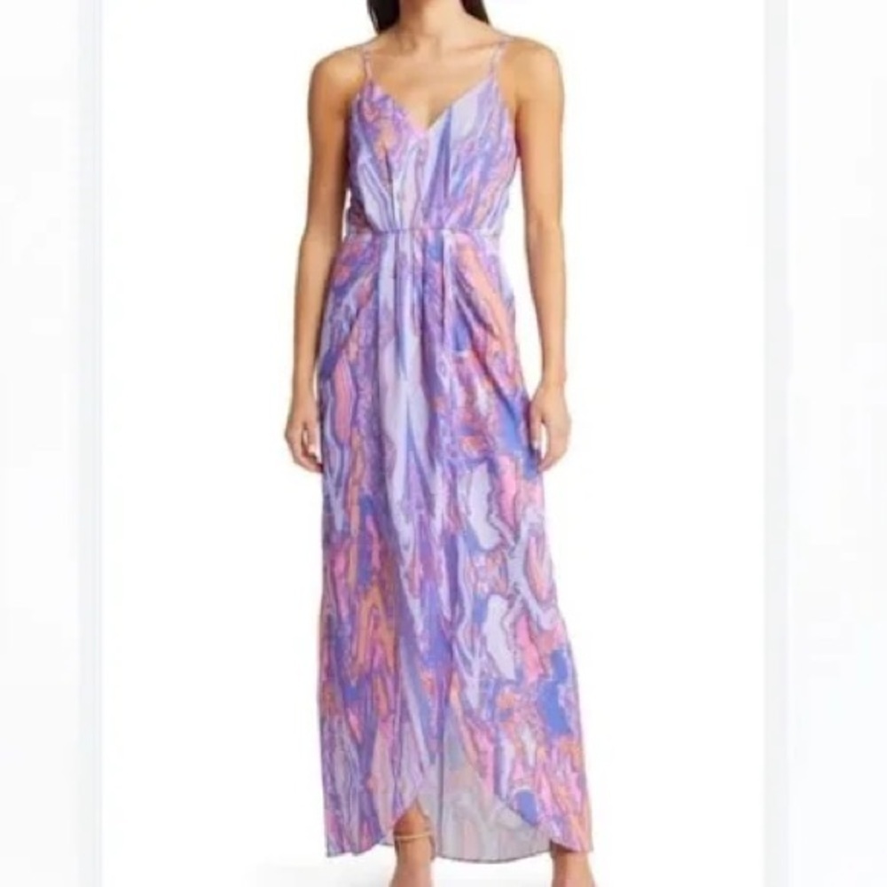 Chelsea 28 Faux Wrap Camisole Dress Size Large Colorful Maxi Ikat Print Party